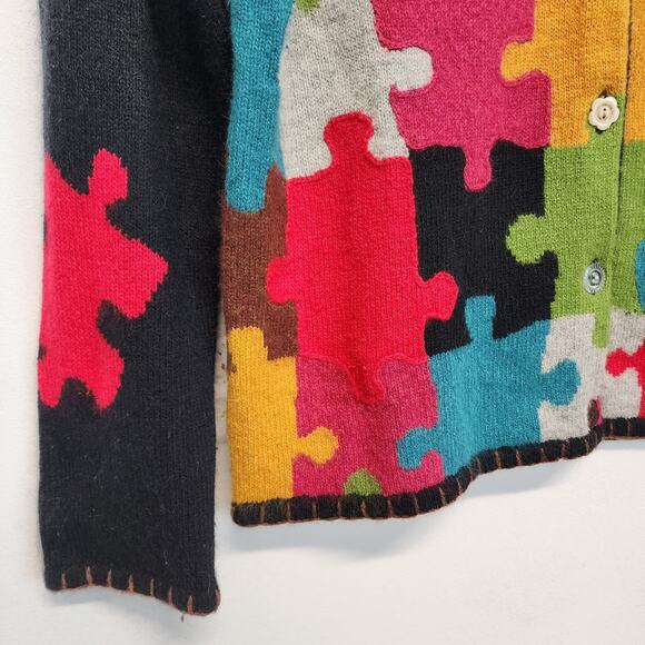 Vintage Susan Bristol Puzzle Knit Cardigan Size M Embroidery Silk Angora Autism - Picture 8 of 15